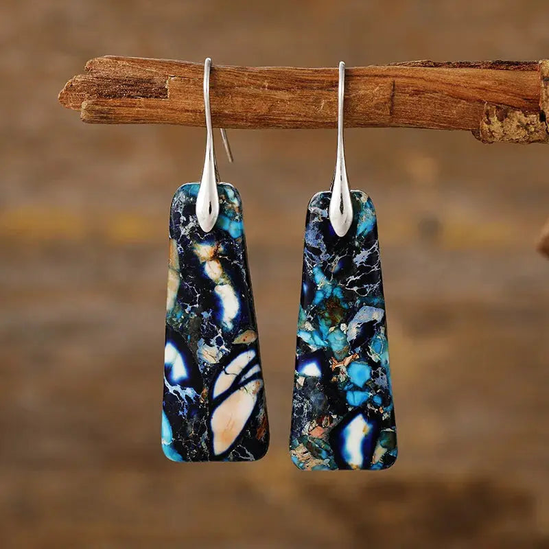 Trapezoid Natural Stone Drop Earrings with Gold or Silver Hooks