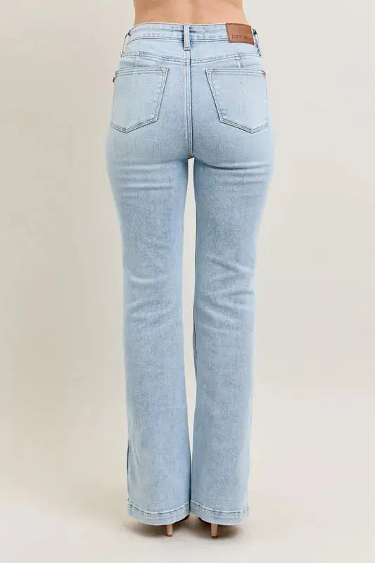 Judy Blue Full Size/Plus Size Tummy Control Vintage Wash Side Slit Slim Boot Jeans