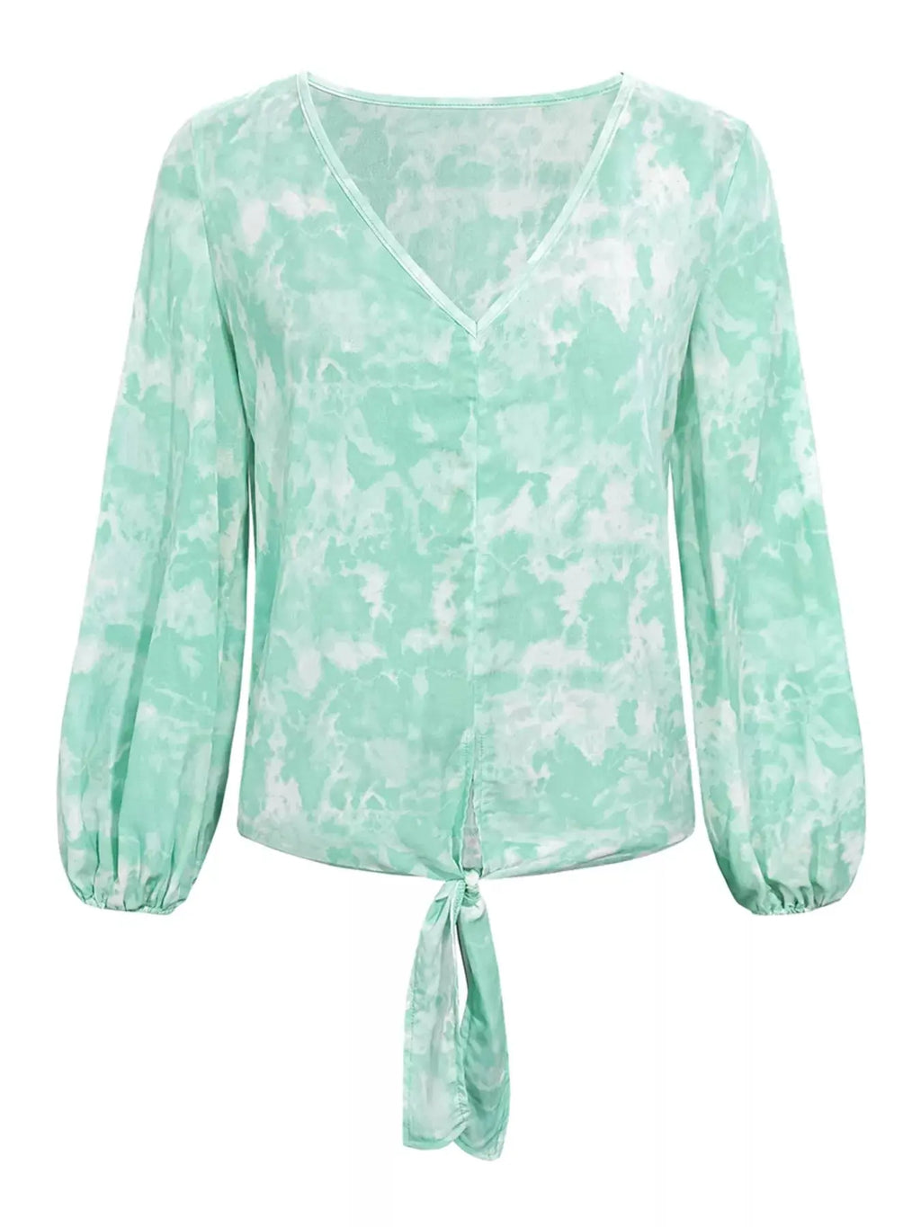 V-Neck Long Sleeve Tie Front Blouse
