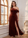A-Line/Princess One-Shoulder Floor-Length Plus Size Bridesmaid Dresses With Split Side