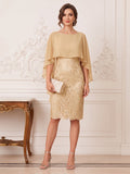 Sheath/Column Scoop Sleeveless Knee-Length Mother of the Bride Dresses With Appliques & Cape
