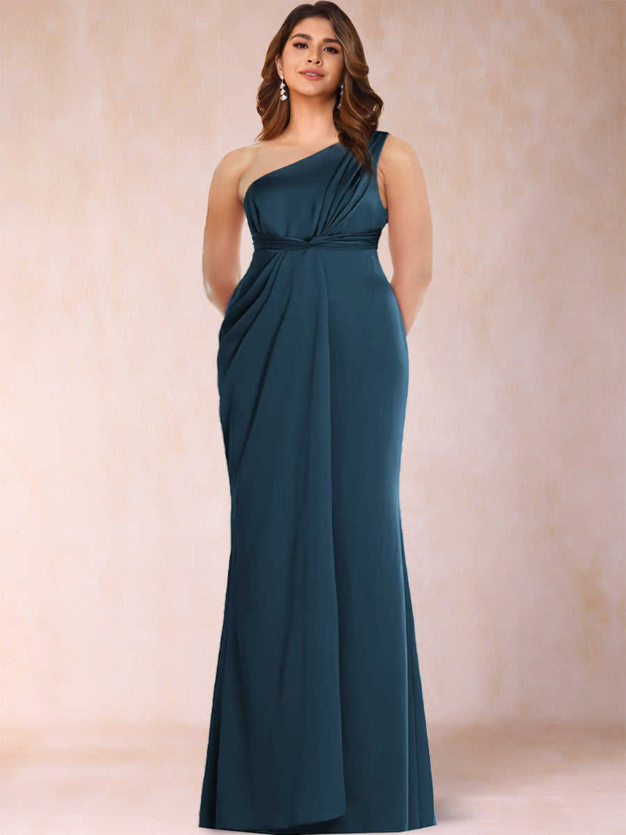 Sheath/Column One-Shoulder Ruched Floor-Length Plus Size Mother of the Bride Dresses with Ruffles