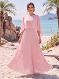 A-Line/Princess Scoop Long Sleeves Floor-Length Pleated Mother of the Bride Dresses