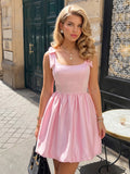 A-Line/Princess Square Neck Sleeveless Short/Mini Homecoming Dresses with Bowknot