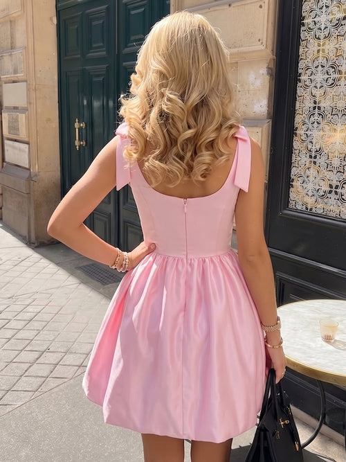 A-Line/Princess Square Neck Sleeveless Short/Mini Homecoming Dresses with Bowknot