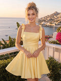 A-Line/Princess Sleeveless Square Neck Short/Mini Homecoming Dresses With Bowknot & Pleats