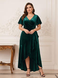 A-Line/Princess V-Neck Short Sleeves Plus Size Mother Of the Bride Dresses With Split Side