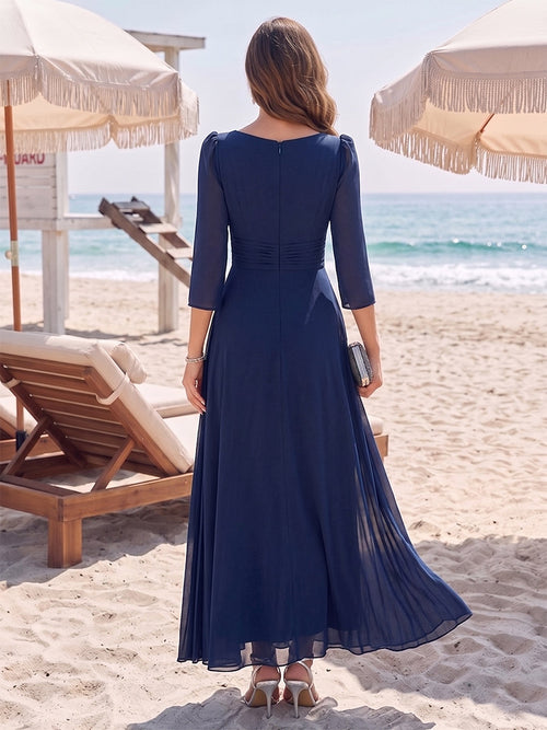 A-Line/Princess 3/4 Sleeves V-Neck Ankle-Length Mother Of The Bride Dresses With Sequins & Sash