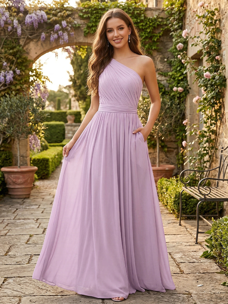 A-Line/Princess One-Shoulder Sleeveless Bridesmaid Dresses With 3D Floral