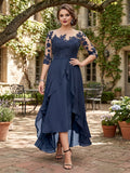 A-Line/Princess Half Sleeves Asymmetrical Plus Size Mother of the Bride Dresses with Ruffles & Embroidery