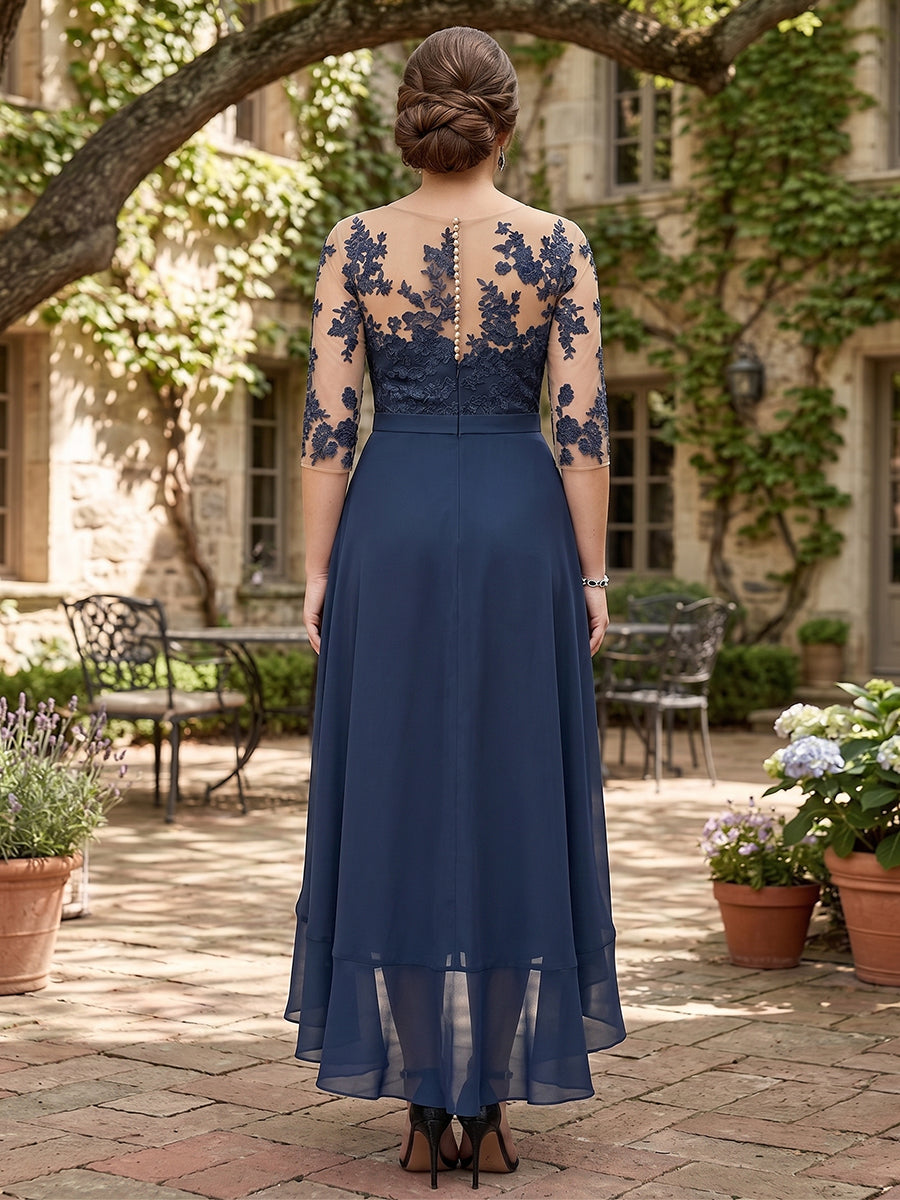 A-Line/Princess Half Sleeves Asymmetrical Plus Size Mother of the Bride Dresses with Ruffles & Embroidery