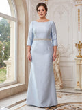 Sheath/Column Crew Neck 3/4 Sleeves Plus Size Mother of the Bride Dresses with Beading & Sash