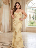 Sheath/Column Spaghetti Straps Floor-Length Plus Size Bridesmaid Dresses with Applique