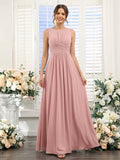 A-Line/Princess Scoop Sleeveless Floor-Length Bridesmaid Dresses with Ruched