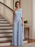 Jumpsuit 2 Pieces One-Shoulder Sleeveless Floor-Length Mother of the Bride Dresses with Bowknot & 3D Floral