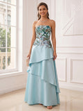 A-Line/Princess Strapless Sleeveless Floor-Length Evening Dresses with Ruffles & Appliques
