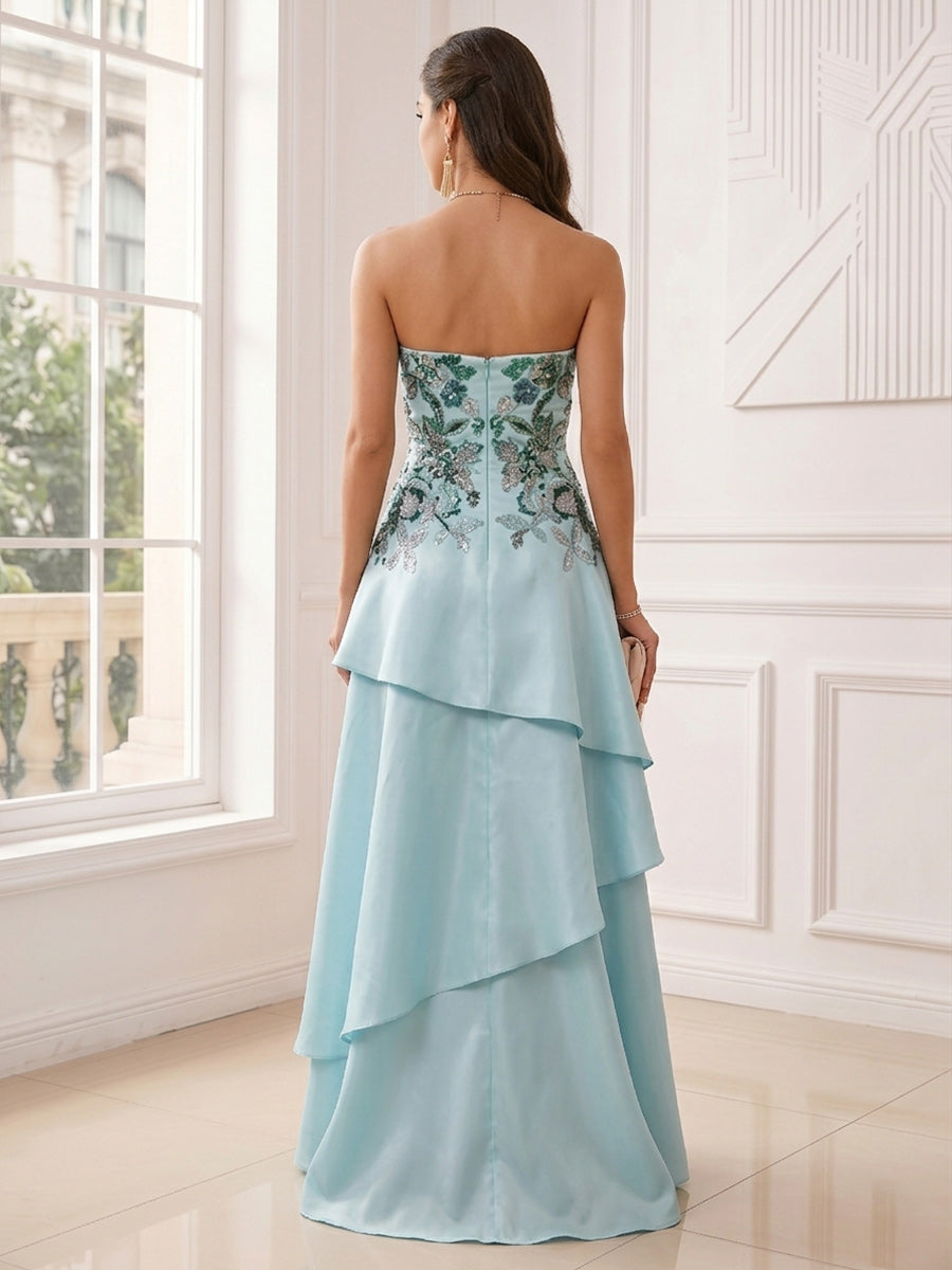 A-Line/Princess Strapless Sleeveless Floor-Length Evening Dresses with Ruffles & Appliques