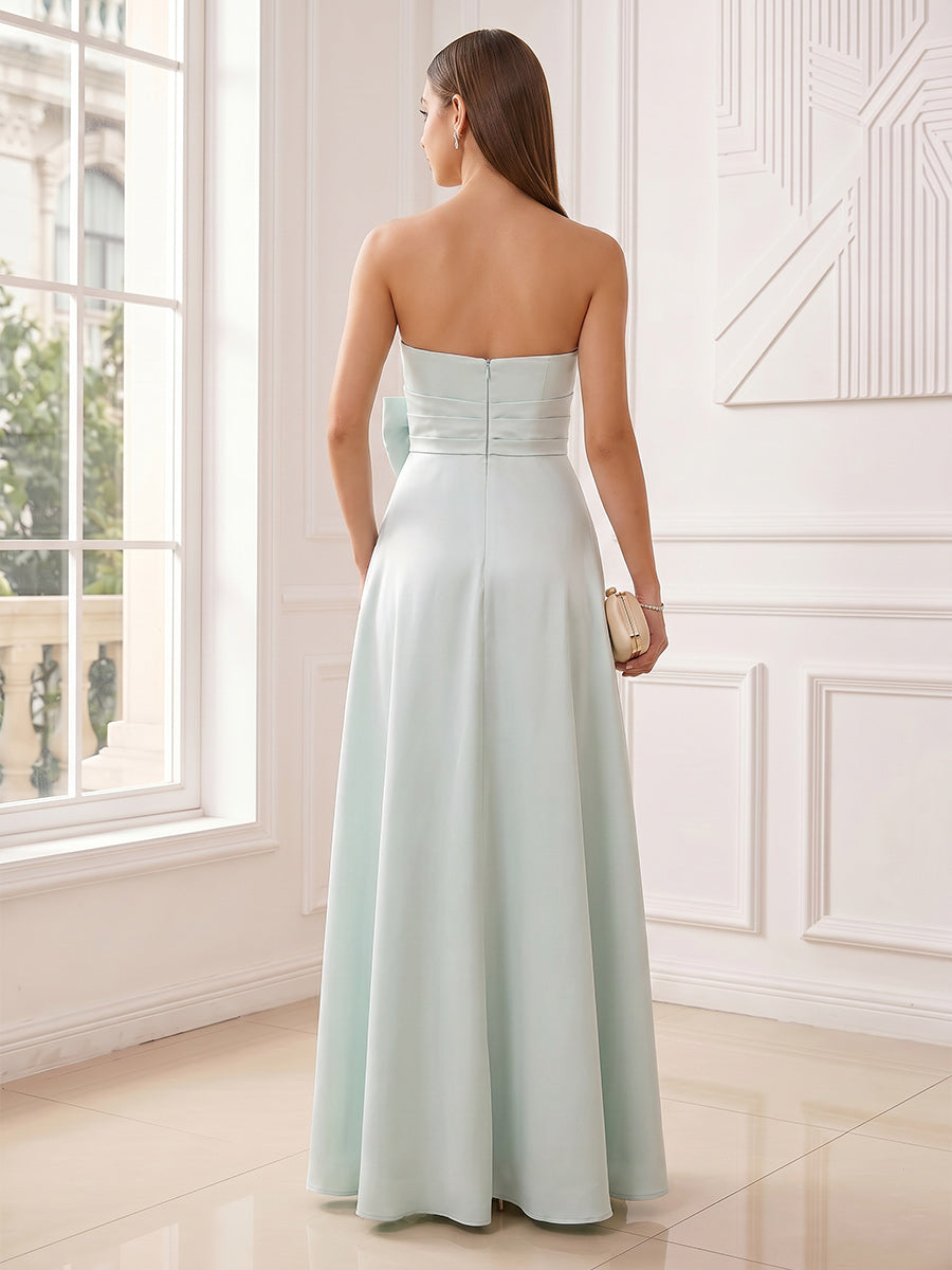 A-Line/Princess Strapless Sleeveless Floor-Length Evening Dresses with Bowknot & Ruched