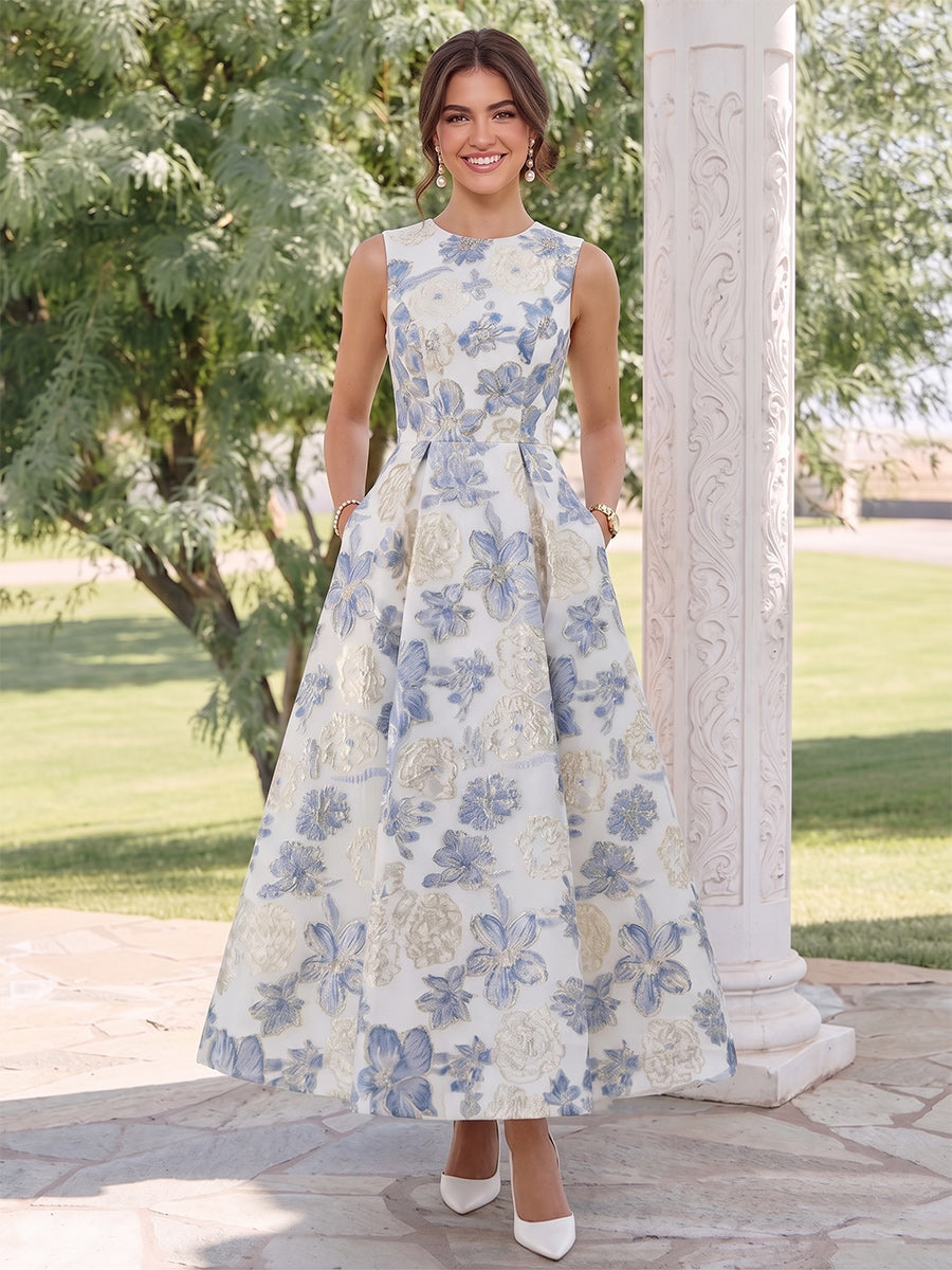 A-Line/Princess Scoop Sleeveless Ankle-Length Wedding Guest Dresses with Ruched