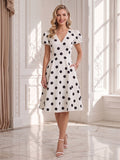 A-Line/Princess V Neck Puff Sleeves Knee-Length Wedding Guest Dresses with Ruched