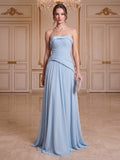 A-Line/Princess Strapless Sleeveless Floor-Length Evening Dresses with Ruched