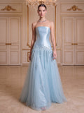 A-Line/Princess Strapless Sleeveless Floor-Length Evening Dresses with Applique & Beading