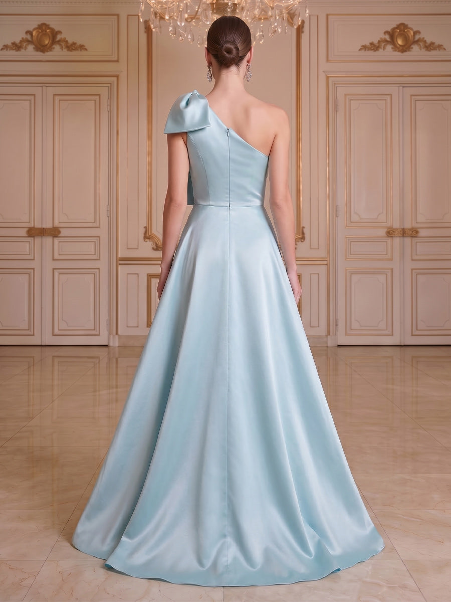 Trumpet/Mermaid One-Shoulder Sleeveless Floor-Length Evening Dresses with Bowknot & Embroidery