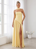 A-Line/Princess Strapless Sleeveless Floor-Length Bridesmaid Dresses with Scarf & Split Side