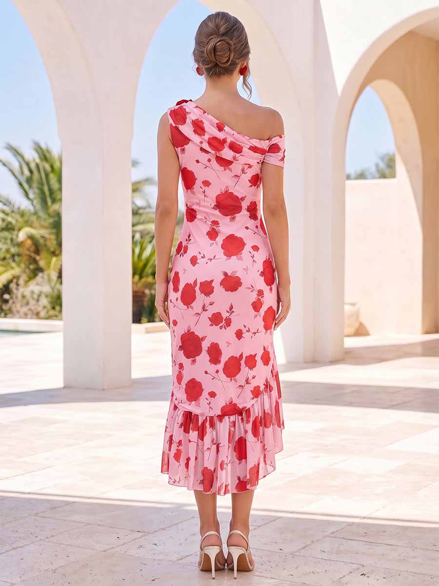 Trumpet/Mermaid One-shoulder Sleeveless Asymmetrical Cocktail Dresses With Ruffles & 3D Floral