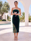 Sheath/Column Strapless Sleeveless Tea-Length Cocktail Dresses With Sequin & Mesh