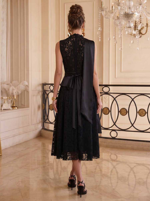 A-Line/Princess High Neck Sleeveless Asymmetrical Cocktail Dresses With Pleats & Lace