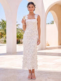 Sheath/Column Square Neck Sleeveless Ankle-Length Cocktail Dresses With 3D Floral