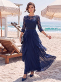 A-Line/Princess 3/4 Sleeves Scoop Floor-Length Mother Of The Bride Dresses With Appliques & Lace