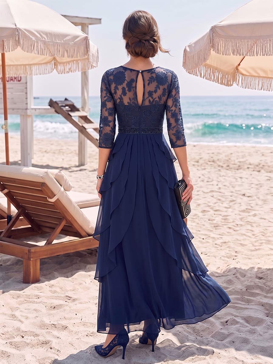 A-Line/Princess 3/4 Sleeves Scoop Floor-Length Mother Of The Bride Dresses With Appliques & Lace