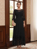 A-Line/Princess Scoop Long Sleeves Ankle Length Mother of the Bride Dresses With Embroidery & Lace
