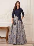 A-Line/Princess 3/4 Sleeves Shirt Collar Floor-Length Mother Of The Bride Dresses With Bowknot