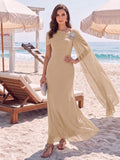 A-Line/Princess Sleeveless Off-the-Shoulder Floor-Length Mother Of The Bride Dresses With Ruched & Rhinestone
