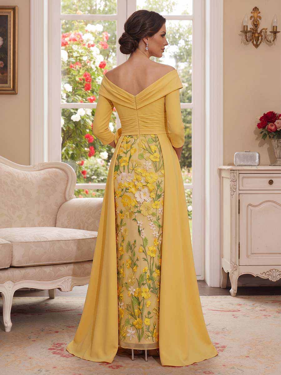 A-Line/Princess 3/4 Sleeves V-Neck Floor-Length Mother Of The Bride Dresses With 3D Floral & Applique