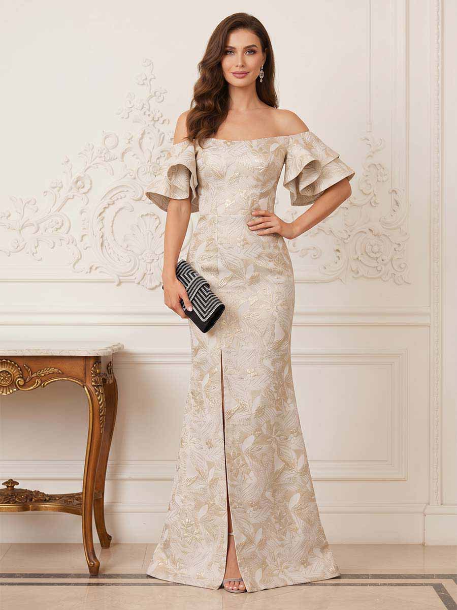 Trumpet/Mermaid Short Sleeves Off-the-Shoulder Floor-Length Mother Of The Bride Dresses With Ruffles