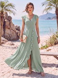 A-Line/Princess Short Sleeves V-Neck Floor-Length Mother Of The Bride Dresses With Ruffles