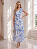 A-Line/Princess One-Shoulder Sleeveless Ankle-Length Wedding Guest Dresses with Ruffles