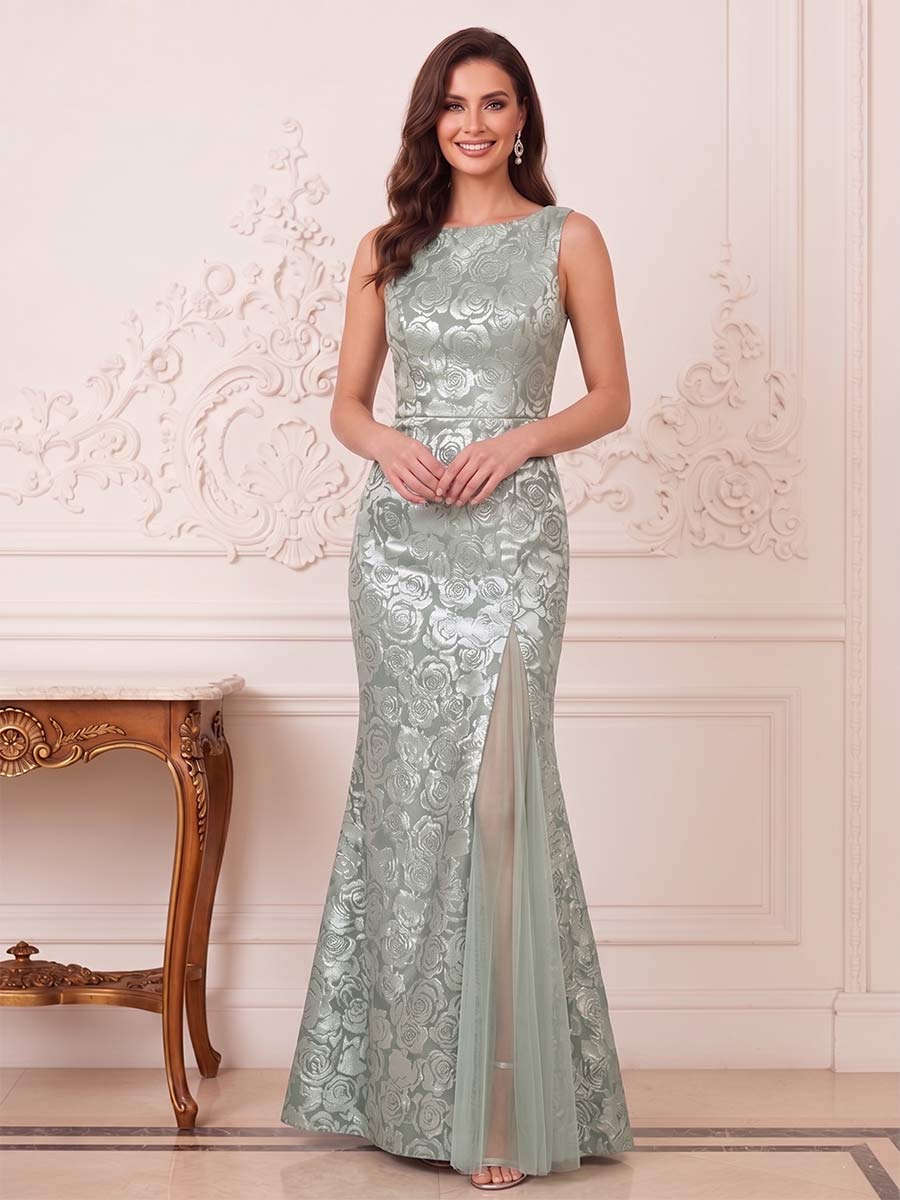 Trumpet/Mermaid Boat Neck Sleeveless Floor-Length Mother of the Bride Dresses with Lace & Split Side