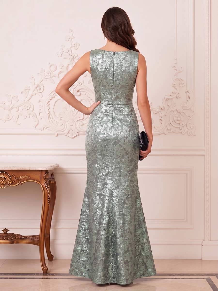 Trumpet/Mermaid Boat Neck Sleeveless Floor-Length Mother of the Bride Dresses with Lace & Split Side