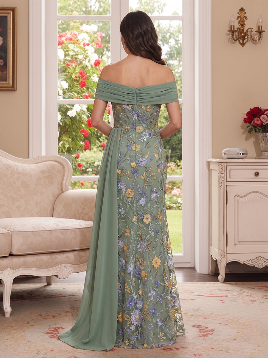 A-Line/Princess Off the Shoulder Sleeveless Floor-Length Mother of the Bride Dresses with Applique & Ruffles