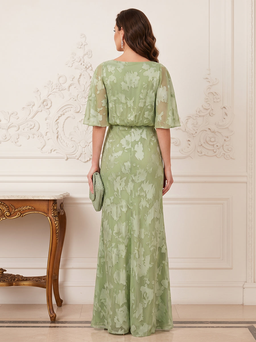 A-Line/Princess Scoop Half Sleeves Floor-Length Mother of the Bride Dresses with Ruffles