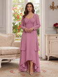 A-Line/Princess Sweetheart 3/4 Sleeves Asymmetrical Mother of the Bride Dresses with Lace & Appliques