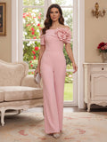 Jumpsuit Off The Shoulder Short Sleeves Floor-Length Mother of the Bride Dresses with 3D Floral