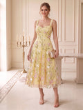 A-Line/Princess Sweetheart Sleeveless Tea-Length Wedding Guest Dresses with Applique & Lace