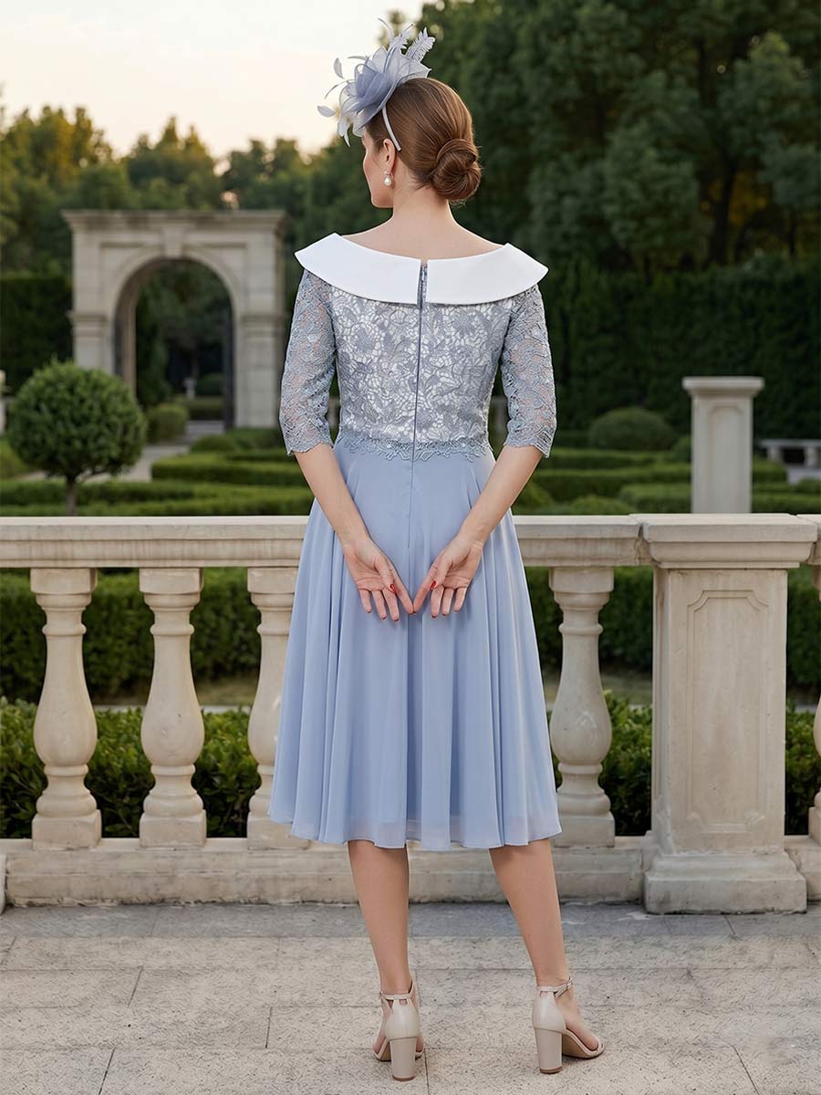 A-Line/Princess Half Sleeves Scoop Knee-Length Mother of the Bride Dresses with Applique &  Lace