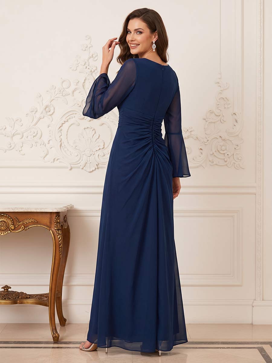Sheath/Column V Neck Long Sleeves Floor-length Mother of the Bride Dresses with Ruched & Ruffles